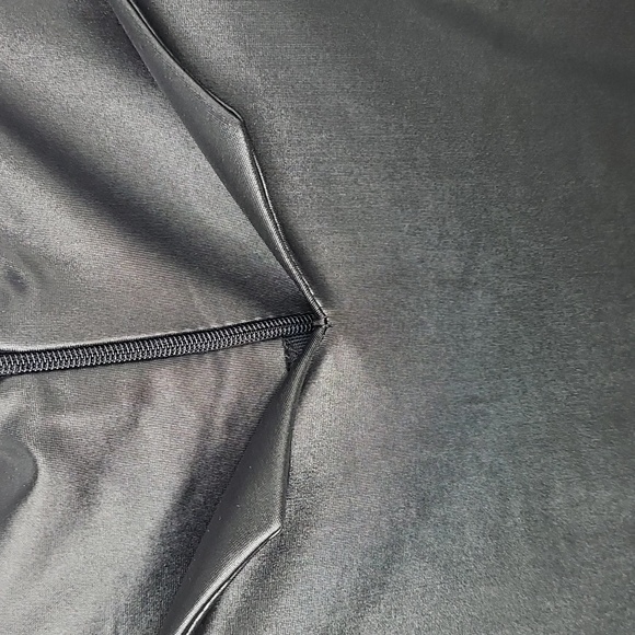 Black Leather-look Fitted Bodycon Grunge Dress Back Slit Stretchy Sexy Vamp Sz:L - Picture 4 of 9